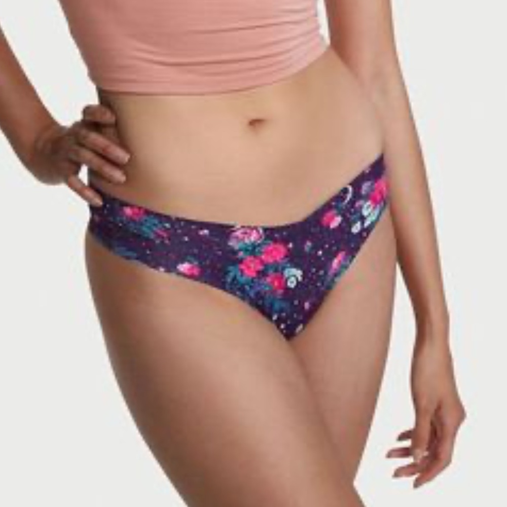 Victoria's Secret Sexy Illusions No Show Thong Panty Plum Floral Medium NEW